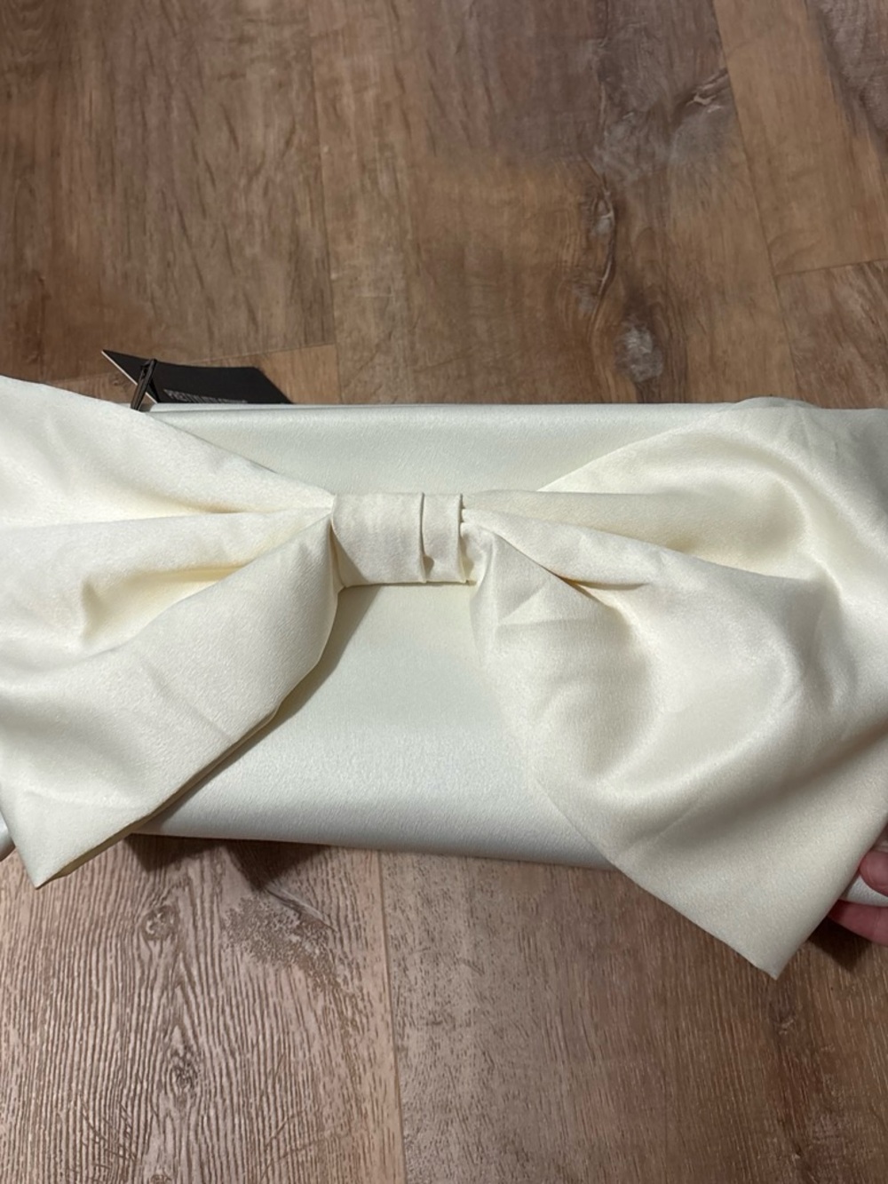 PrettyLittleThing Cream Bow Satin Clutch